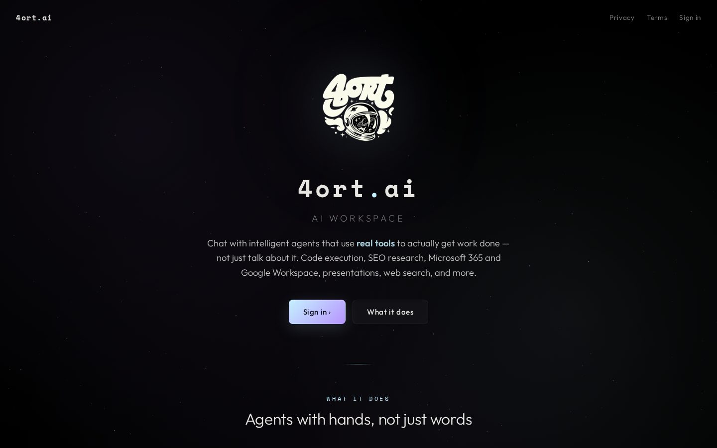 Live screenshot of 4ort.ai — Mission Control
