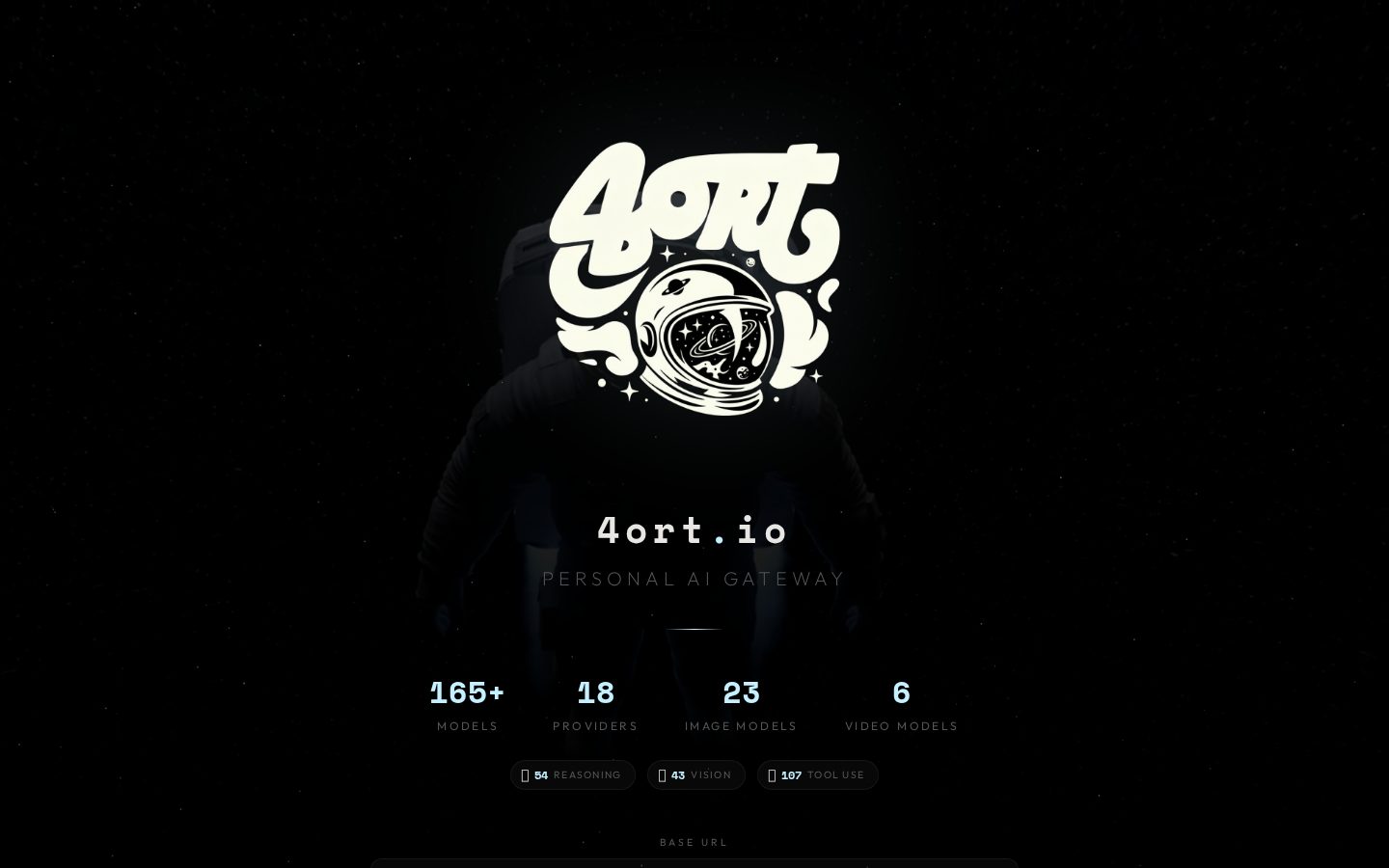Live screenshot of 4ort.io — the inference router