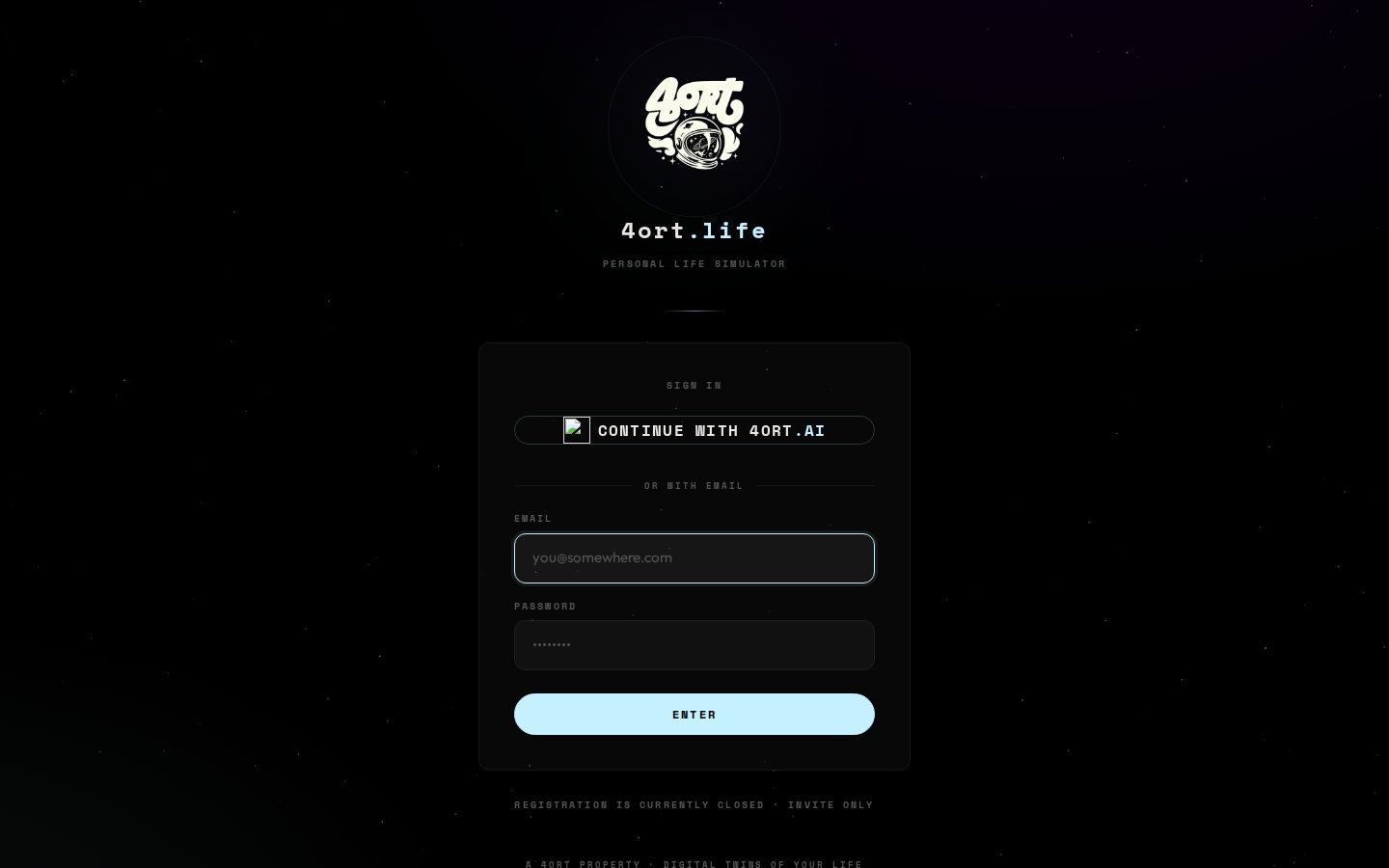 Live screenshot of 4ort.life, the life simulator